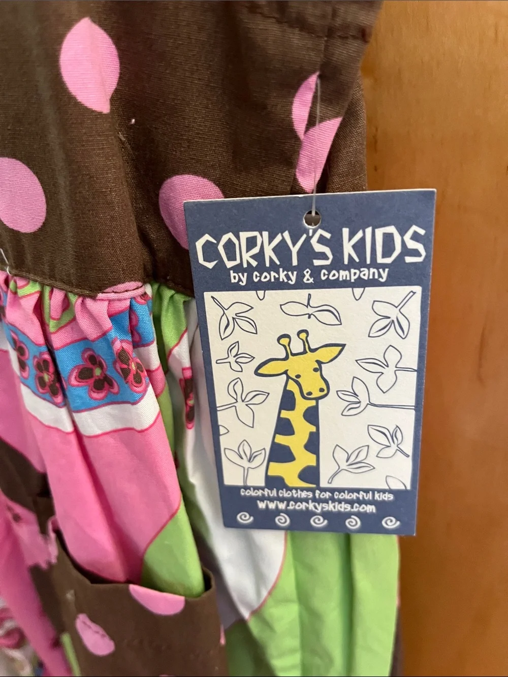 Corkys Brown Bodice Pink Polka Dot & Pink Green Floral Skirt Kids Dress